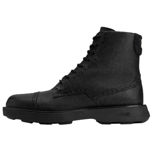 LOUIS VUITTON Bastille Cow Leather Short Combat Boots Men's Black
