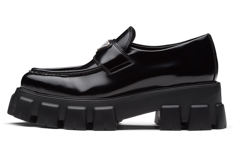 PRADA Monolith 55mm Pointy Loafer Black Brushed Leather Women's