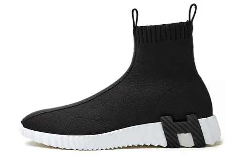 HERMES Fabric High top Sports Casual Shoes Women's Black