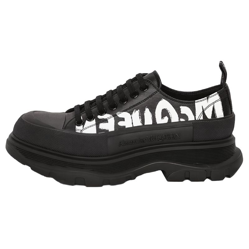 Alexander McQueen Tread Slick Low Lace Up Canvas Graffiti 'Black White'