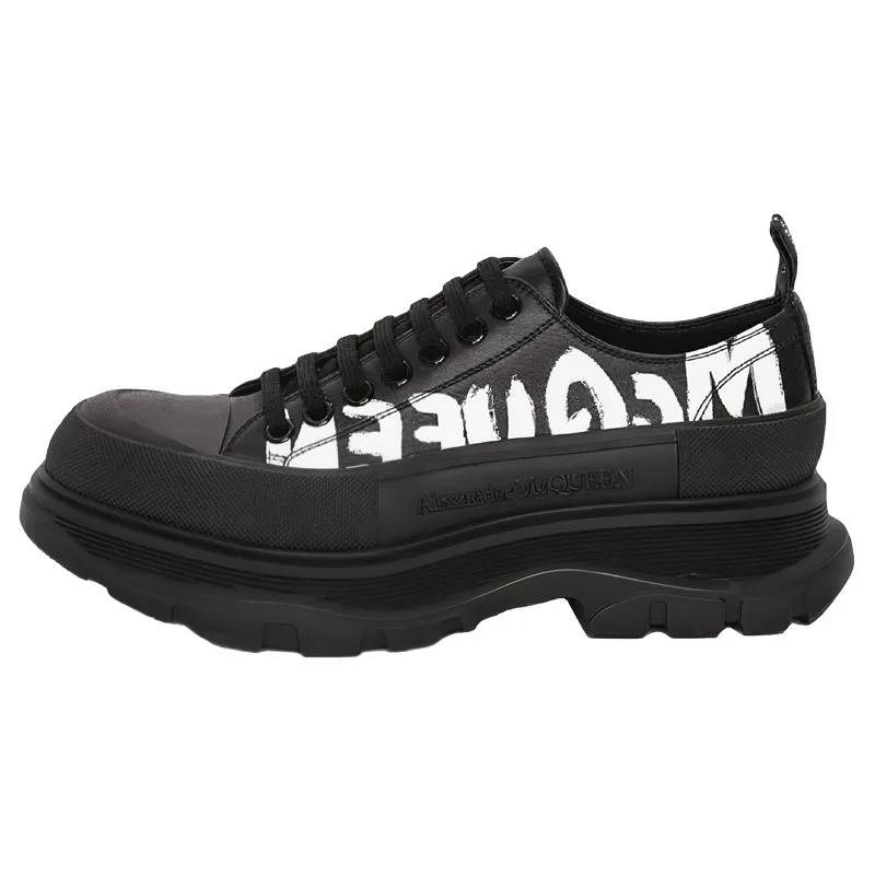 Alexander McQueen Tread Slick Low Lace Up Canvas Graffiti 'Black White'