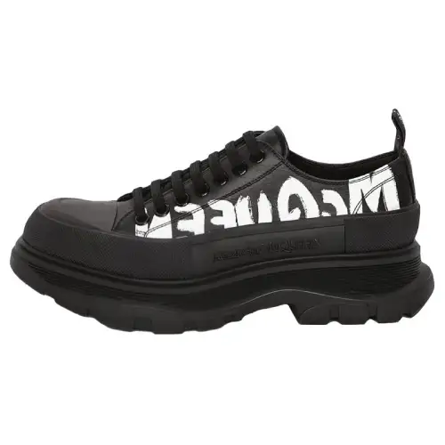 Alexander McQueen Tread Slick Low Lace Up Canvas Graffiti 'Black White'