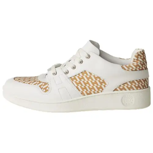 HERMES Free Cow Leather Lace Up Low top Sports Casual Shoes Men's White Beige