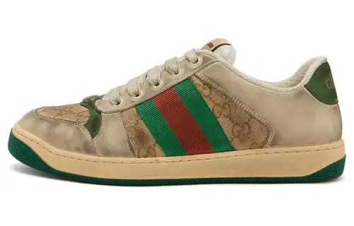 GUCCI Screener Distressed Shoes Low top Stylish Skateboarding Shoes Men's Green