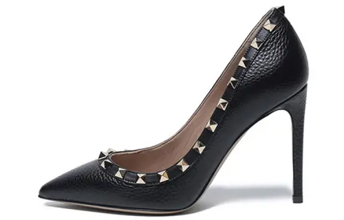Valentino Rockstud Leather Slim Heel High Heels 10cm Women's Black
