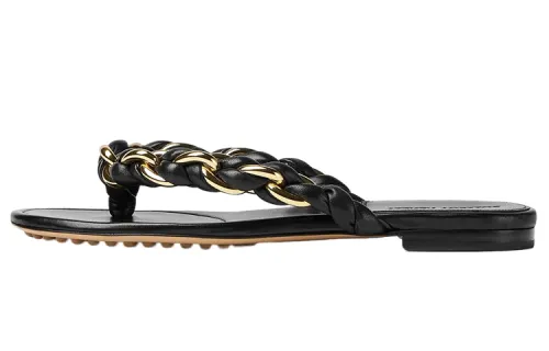 Bottega Veneta Dot Leather Patchwork Flip Flops Women's Black