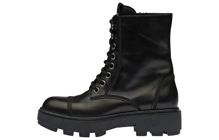 MIU MIU Leather Combat Boots Ankle Boots Women's Black