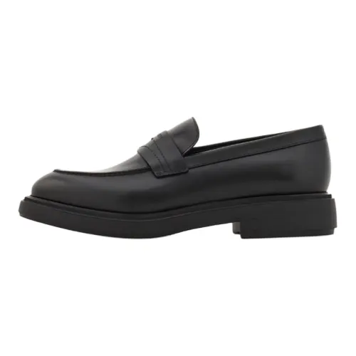 FERRAGAMO Ferragamo calfskin round toe flat-soled loafers men's black