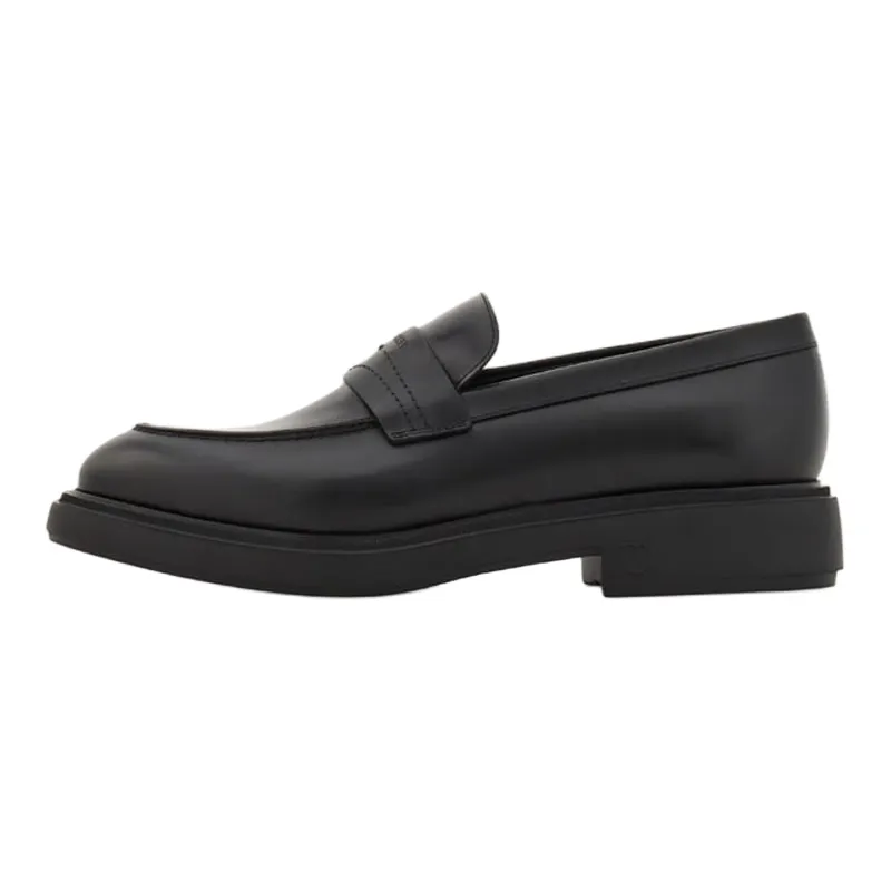 FERRAGAMO Ferragamo calfskin round toe flat-soled loafers men's black