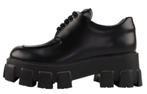 PRADA Monolith Brushed Leather Lace up Shoes 'Black' Women's