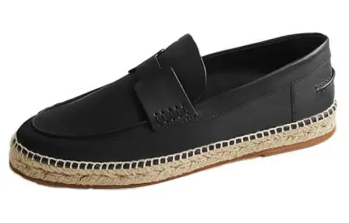 HERMES Trip Top Grain Cow Leather Fashion Trend Espadrilles Men's Black