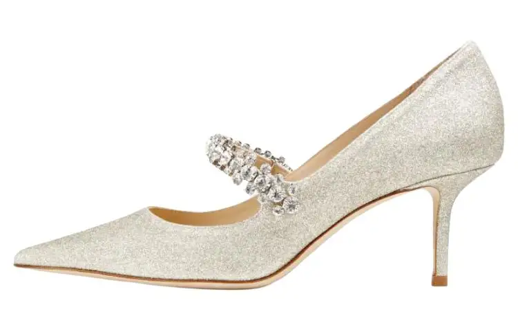 Jimmy Choo Bing Leather Pointed Toe Thin Heel High Heels Wedding Shoes 6.5cm Women's White Gold