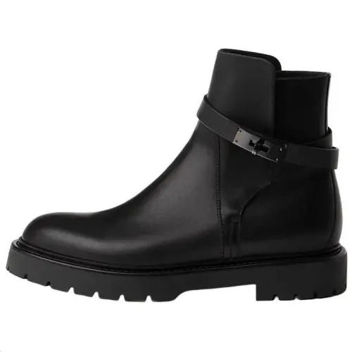 HERMES Jeff Calfskin Ankle Boots Men's Black