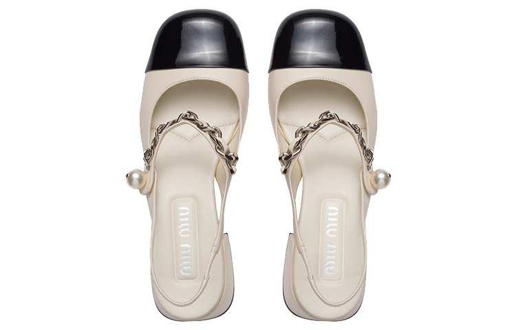 MIU MIU Leather Block Heel High Heels Women's Ivory
