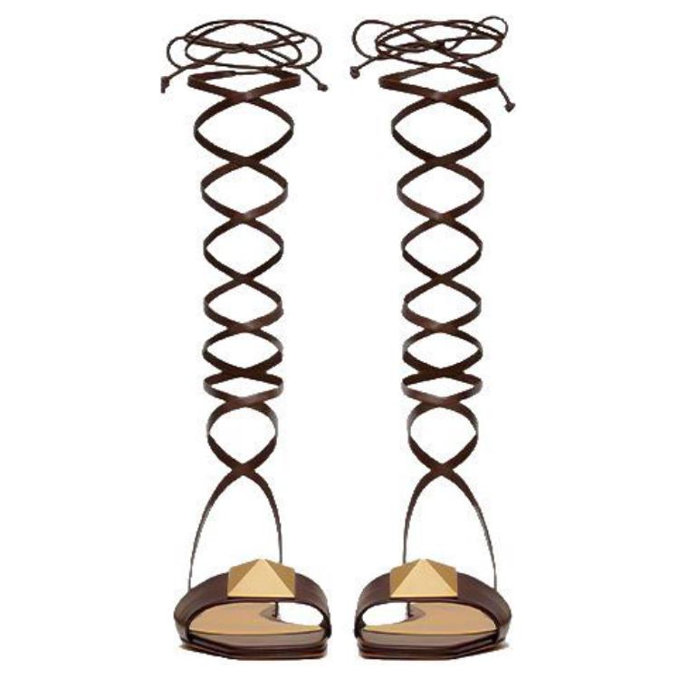 Valentino One Stud Leather One Strap Sandals Women's Dark Brown