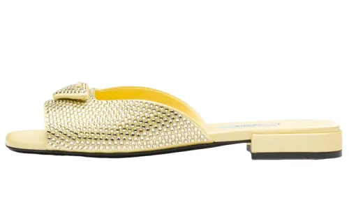 PRADA Crystal-embellished Satin Slides