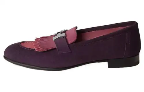 HERMES Royal Suede Fashion Trend Loafers Women's Purple