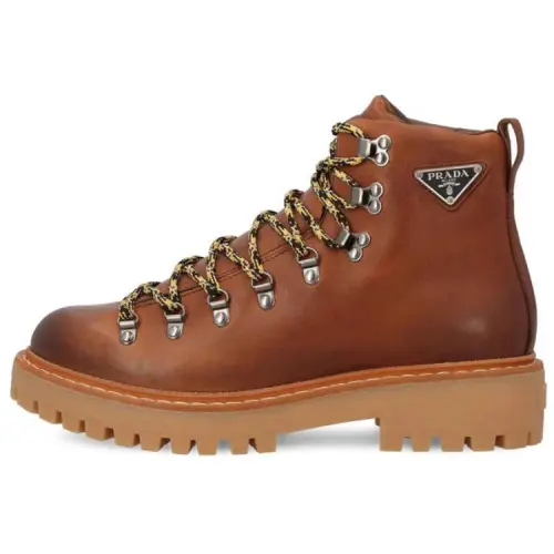 PRADA Calfskin Short Outdoor Boots Men's Brown