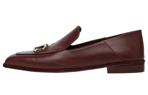 FERRAGAMO GANCINI leather metal jewelry mules women's burgundy