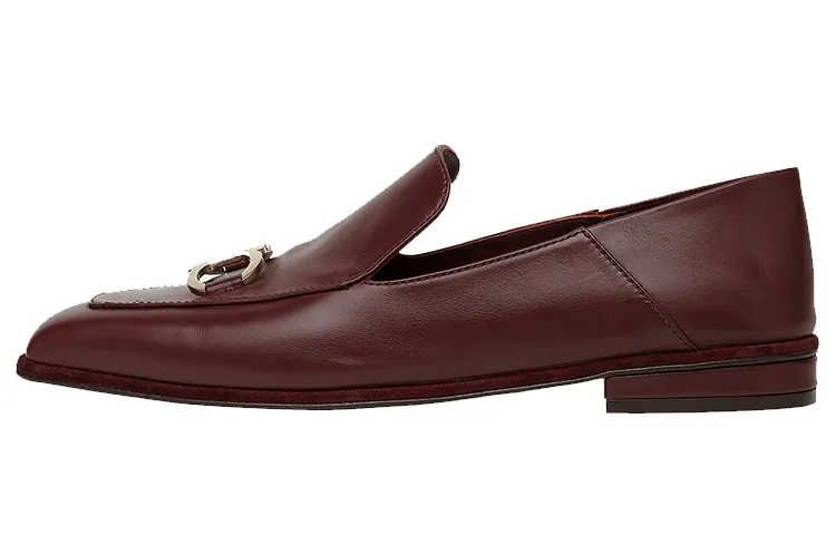 FERRAGAMO GANCINI leather metal jewelry mules women's burgundy