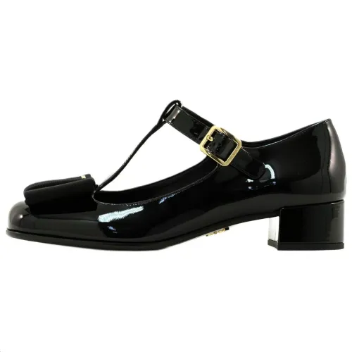 PRADA Patent Leather Chunky Heel Mary Jane Shoes 3.5cm Women's Black
