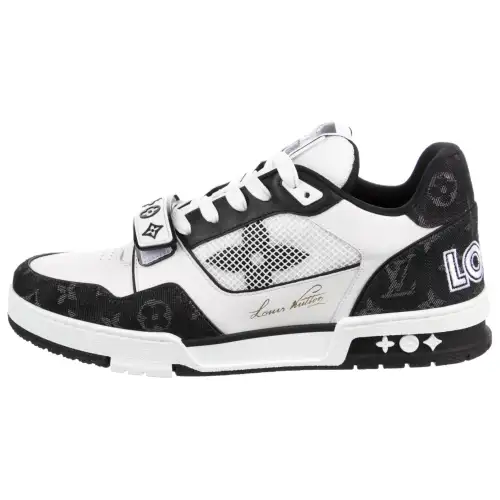 LOUIS VUITTON Trainer Leather Mid top Skateboard Shoes Women's Black White