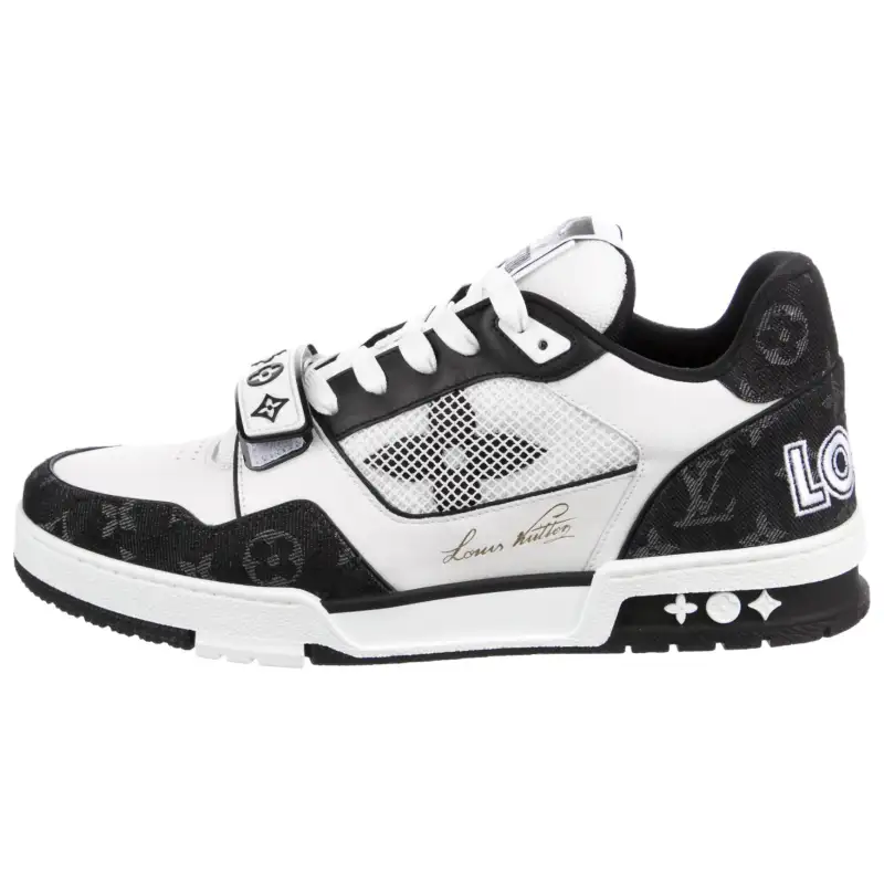 LOUIS VUITTON Trainer Leather Mid top Skateboard Shoes Women's Black White