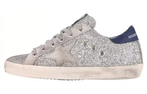 Golden Goose Super Star Leather Low top Skateboard Shoes Women's Silver Distressed