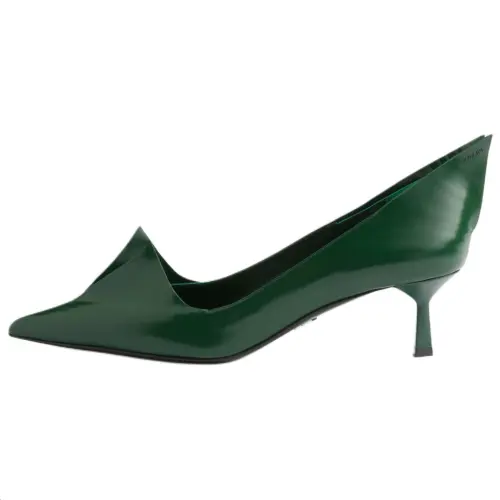 PRADA Brushed Leather Slim Heel High Heels 5.5cm Women's Green