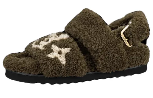 LOUIS VUITTON Paseo Comfort Suede Stylish Sandal Women's Olive