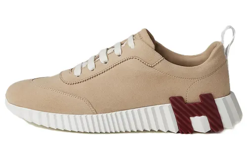 HERMES Bouncing Leather Low top Sports Casual Shoes Women's Beige