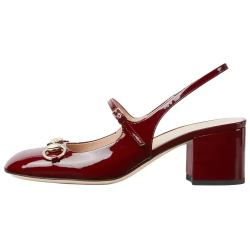 GUCCI Horsebit Patent Leather Chunky Heel High Heels Women's Red