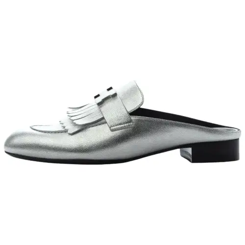 HERMES Rivoli Rubber Sole Closed Toe Slippers Women's Silver