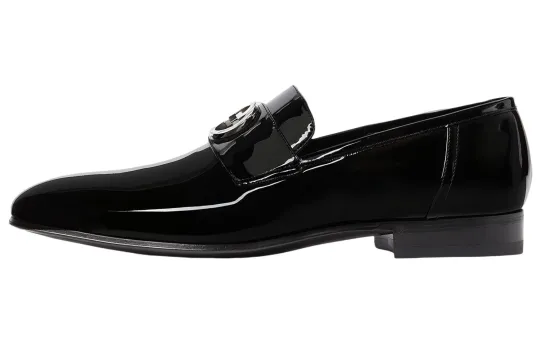 GUCCI Interlocking Patent Leather Casual Shoes Men's Black