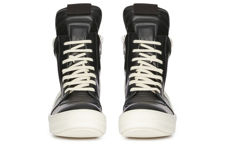 RICK OWENS/RO Geobasket Cow Leather High top Stylish Skateboarding Shoes Women's White Black