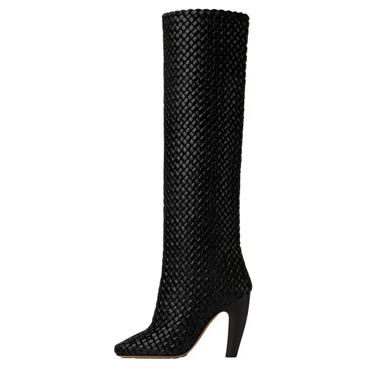 Bottega Veneta Canalazzo Leather Knee High Boots 10cm Women's Black