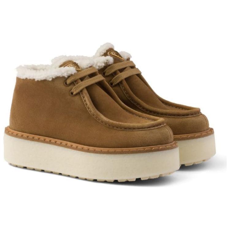 PRADA Ankle Length Snow Boots Women's Light Umber
