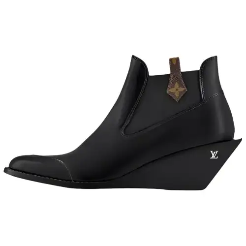 LOUIS VUITTON Edge Calfskin Ankle Boots 4.5cm Women's Black