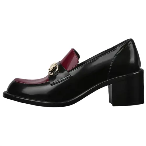 GUCCI Horsebit Patent Leather Chunky Heel High Heels 5.5cm Women's Black