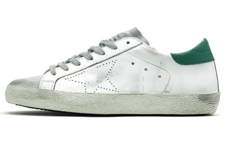 Golden Goose Super Star Leather Low top Skateboard Shoes Men's White Green Distressed