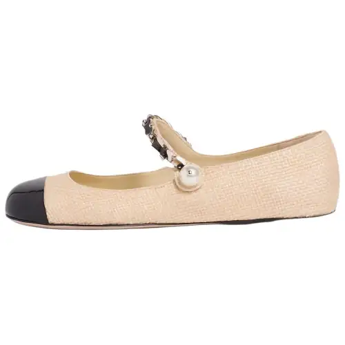 MIU MIU Flat Mary Jane Shoes Women's Tan & Black
