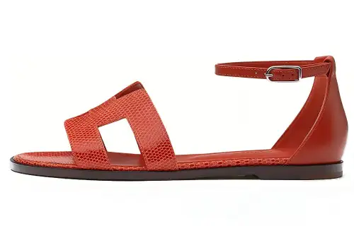 HERMES Santorini Leather One Strap Sandals Women's Red
