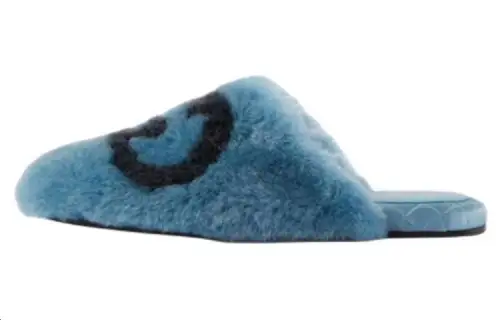 GUCCI Interlocking G Faux Fur Slippers Blue Black Women's