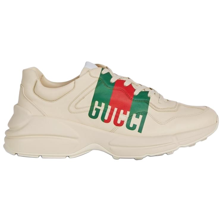 GUCCI Rhyton Cow Leather Low top Chunky Sneakers Men's Ivory White