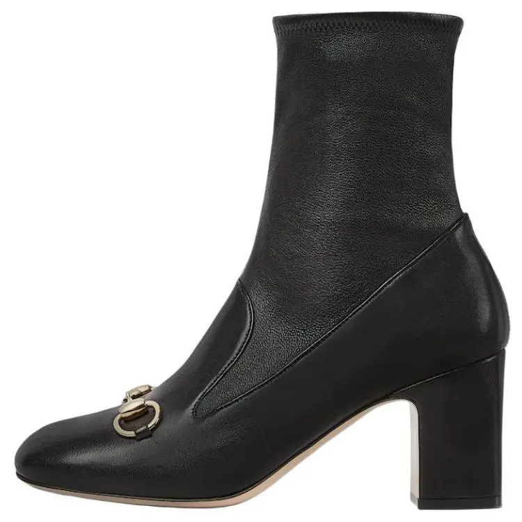 GUCCI Horsebit Leather Ankle Boots 7.5cm Women's Black