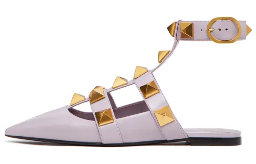 Valentino Roman Stud GARAVANI Flat Shoes Women's Purple