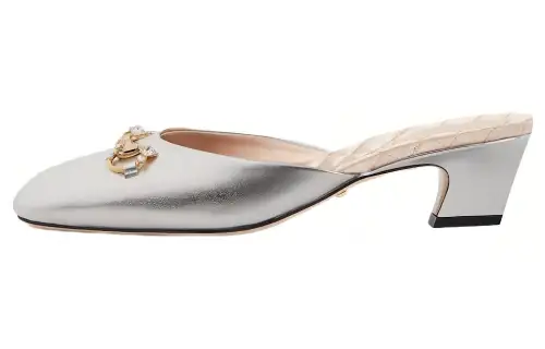 GUCCI Horsebit Metal Detail Closed Toe Slippers Women's Silver