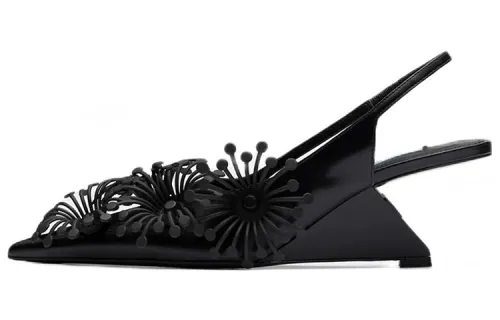 PRADA Leather Wedge Heel High Heels Women's Black