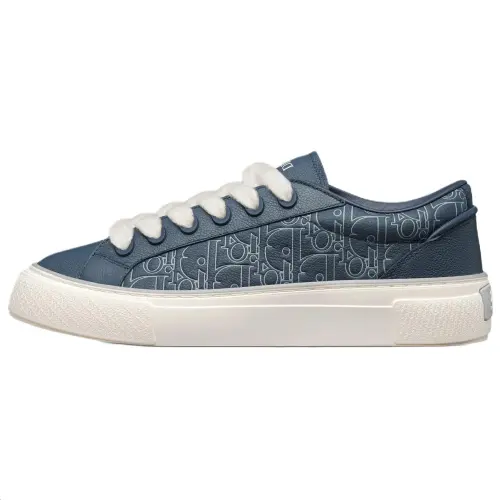 DIOR B33 Spin Cow Leather Low top Skateboard Shoes Men's Marine Blue
