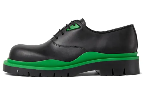 Bottega Veneta Tire Lace Up Leather Shoe Black Green